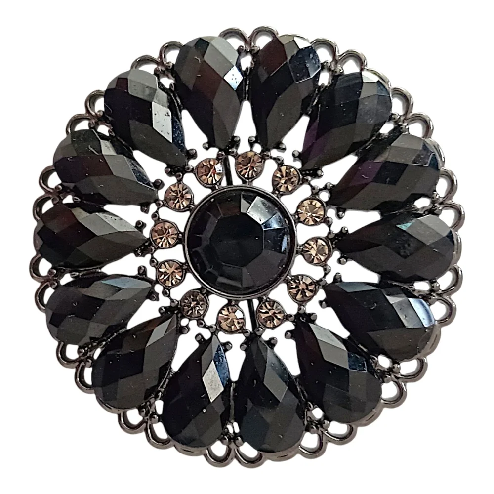 Premier Designs Sunflower Brooch Pendant Pin‎ Black Rhinestone Flower Sparkler